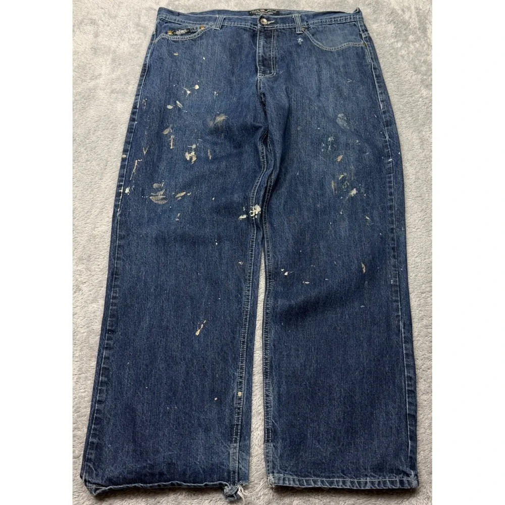 Ecko Untld Wide Leg Jeans Mens 38x31 Blue Baggy Y2K Distressed Denim Skater 90s